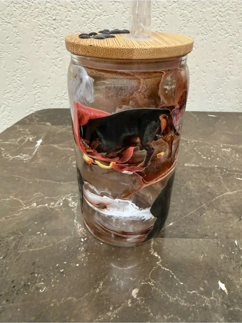 Bad Little Weenie Dachshund 12 oz Wine Glass Tumbler Cup with Lid Handmade